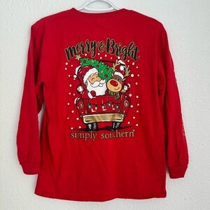 Simply Southern girls youth Christmas holiday merry bright red long sleeve Sz L
